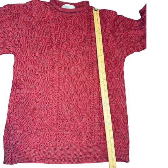 Crafts & Woollens Vintage Red 100% Wool Aran Chunky Pullover Sweater Sz S - Picture 10 of 10